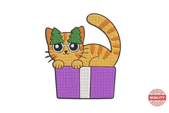 Christmas Cat in Gift Box Embroidery Pat Review