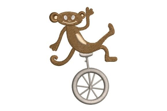 Playful Circus Monkey on Unicycle Embroidery Design