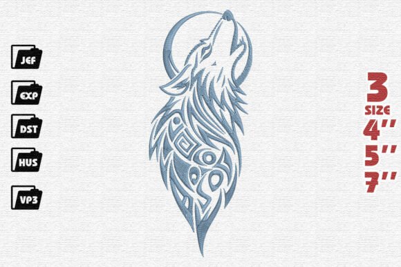 Tribal Howling Wolf and Moon Embroidery Design Review